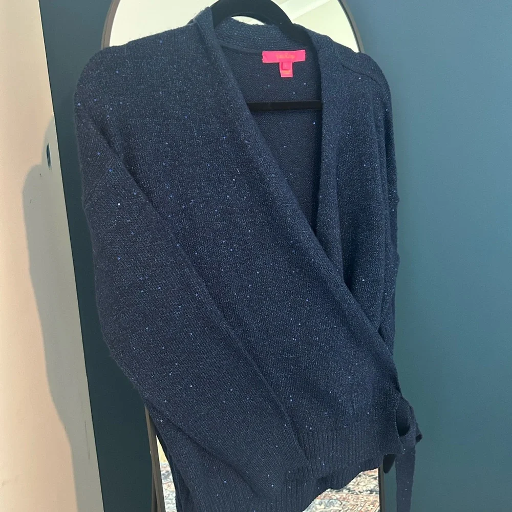 Lilly Pulitzer Navy Sparkle Wrap Cardigan with Tie